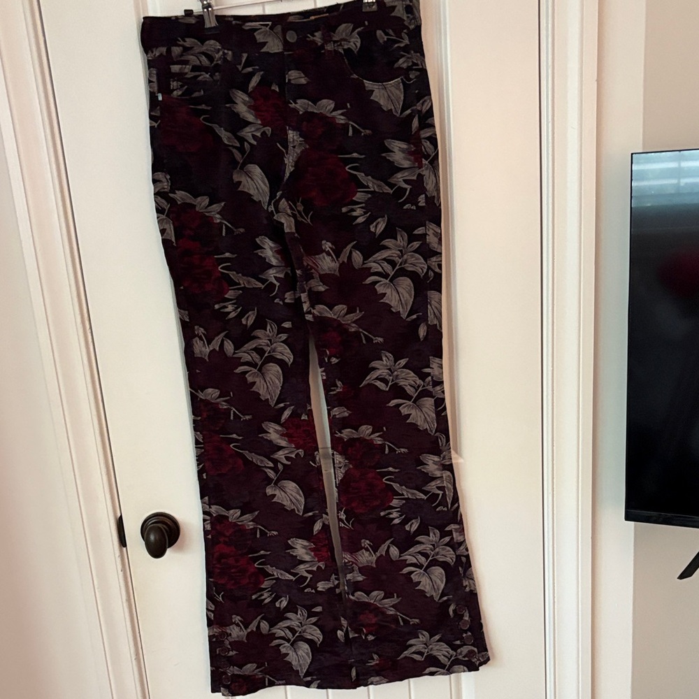Pilcro Floral Boot Cut Pants - Red and Gray